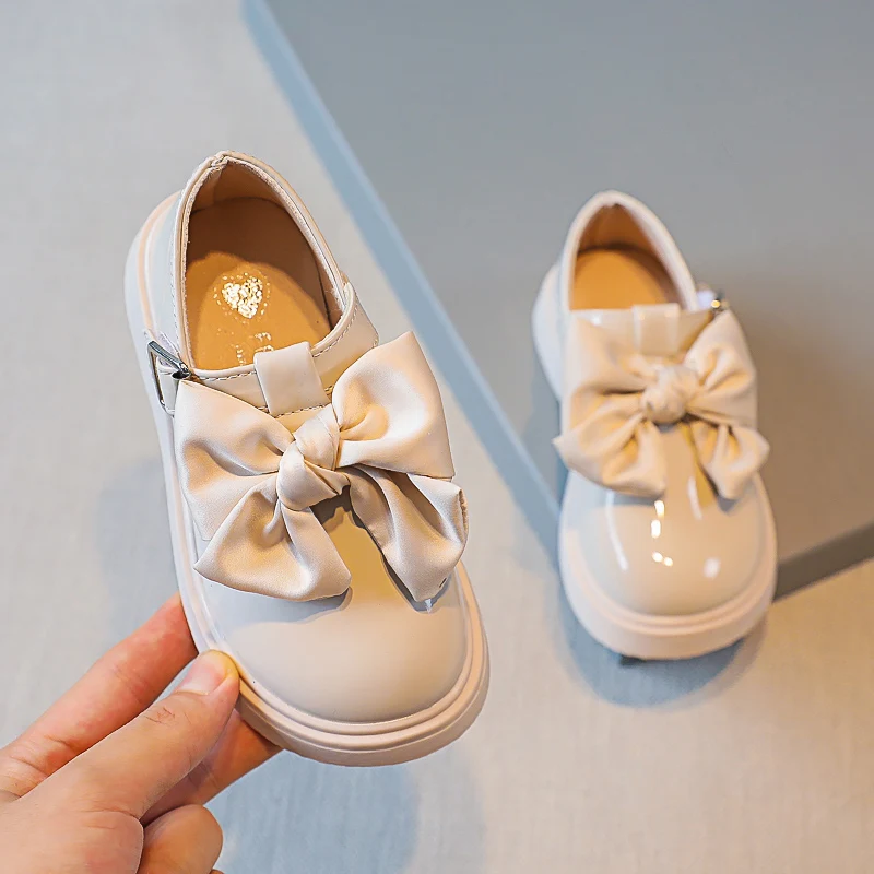 

Big Bow-knot Girls Leather Shoes Baby Kids Casual Soft Leather Flats T-strap For Wedding Party British Children's Sweet Shoes
