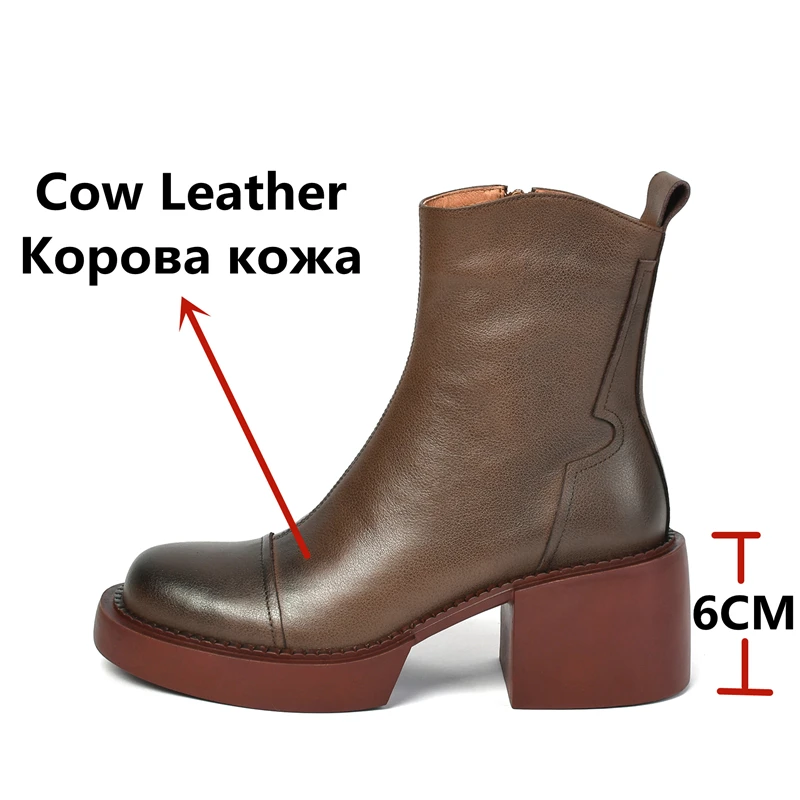 Женские ботильоны в стиле ретро FEDONAS из натуральной кожи на толстом каблуке