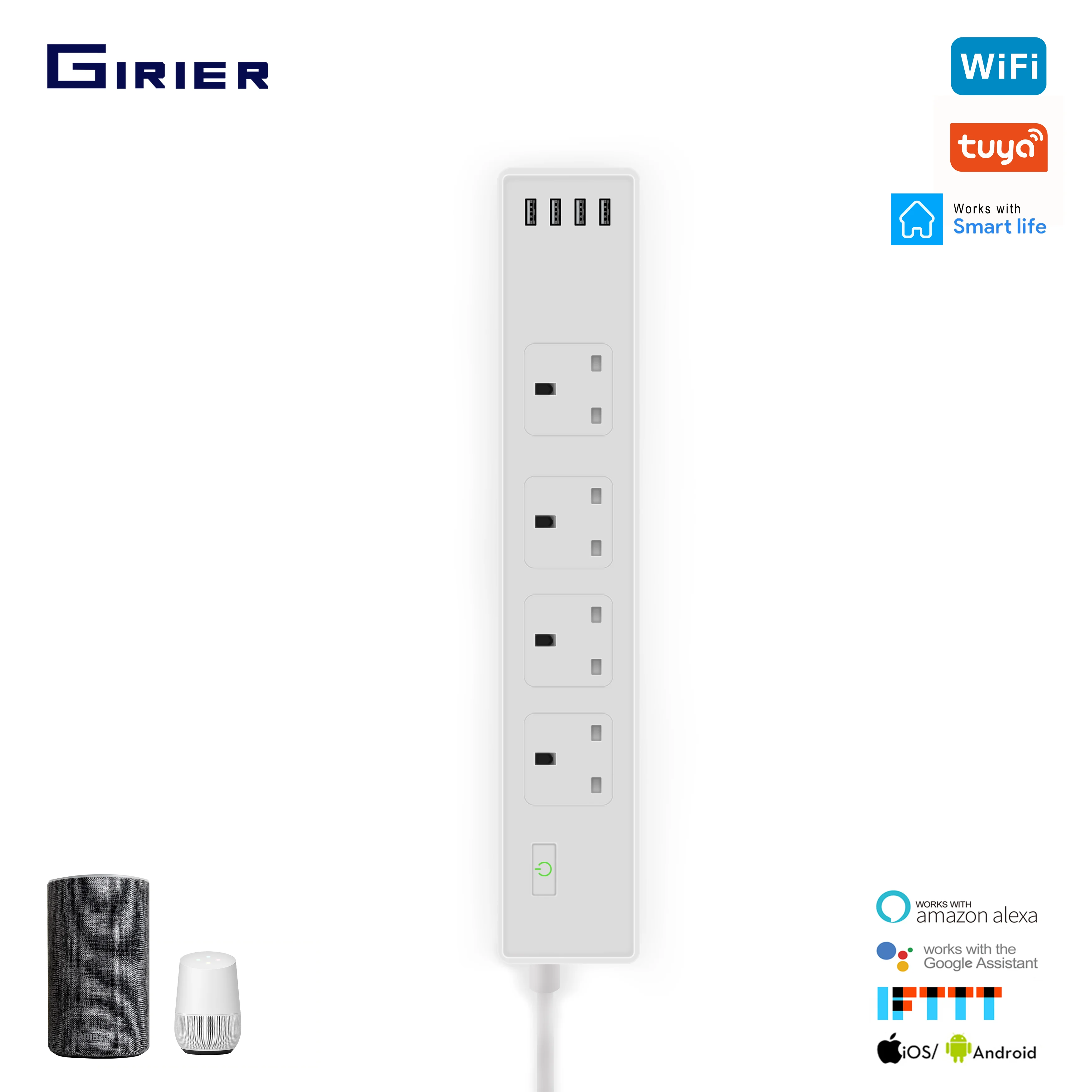 Wifi Smart power Strip 4 умная розетка Великобритания с 4 usb-портом Tuya App голосовое Беспроводное дистанционное управление работает с Alexa Google Home