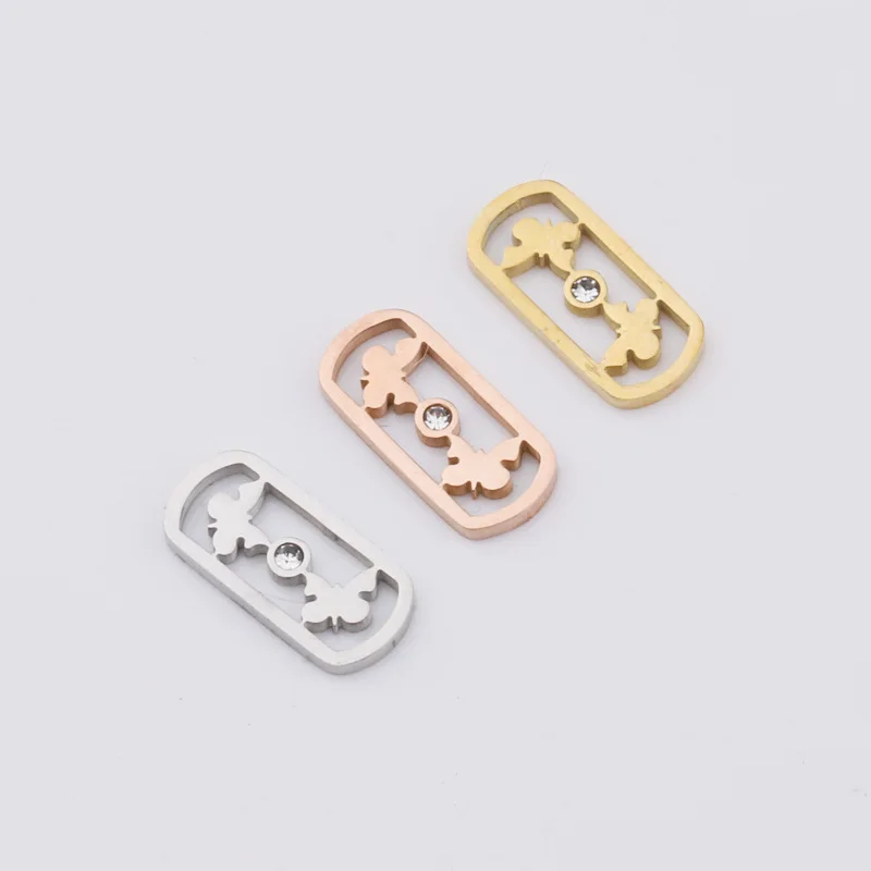 

Stainless Steel Square Butterfly Hollow Pendant With Diamond DIY Braided Bracelet Jewelry Accessories wholesale 5pcs