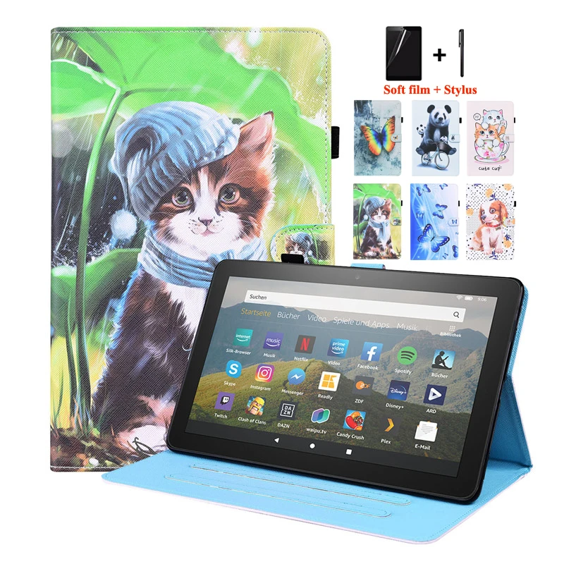

Чехол для Amazon Kindle Fire HD 8 2020 / HD 8 Plus, кожаный, с изображением милого кота, панды, чехол для планшета, Funda Fire HD 8 HD8 2020