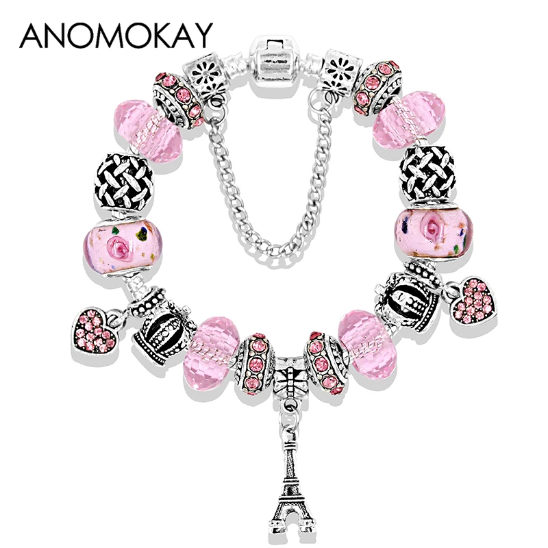 Романтический розовый сердце с украшением в виде кристаллов Браслеты бисером