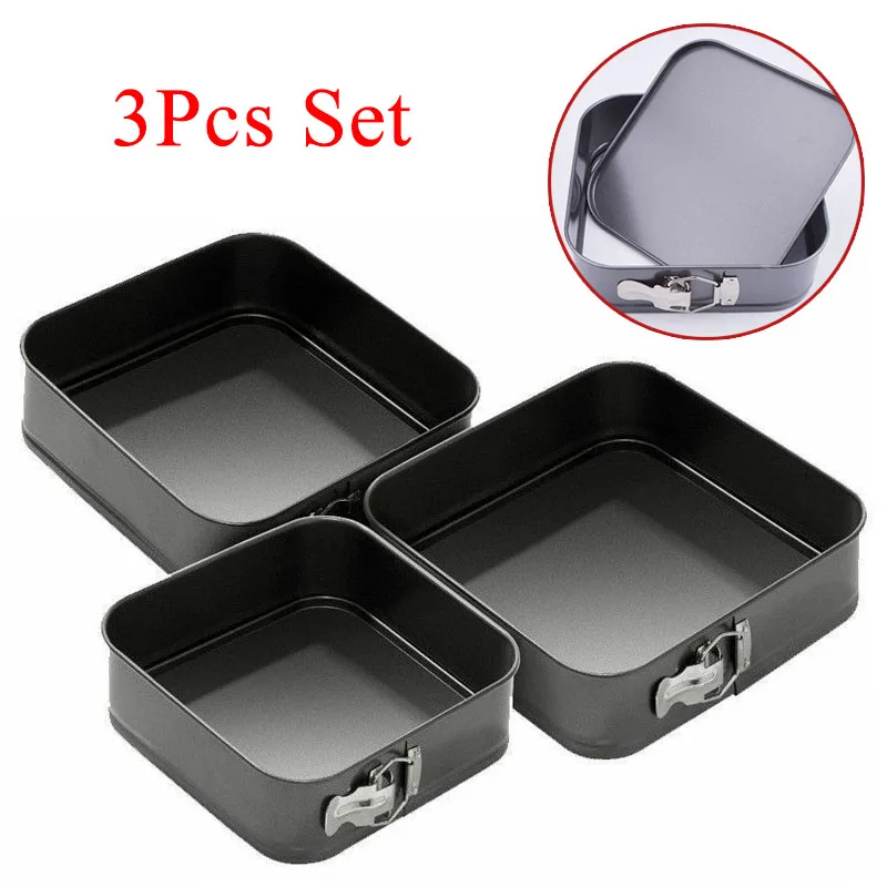 

3Pcs/Set Square Shape Cake Tins Mold Non Stick Baking Bake Trays Pan Carbon Steel Kitchen Supplies Accessories