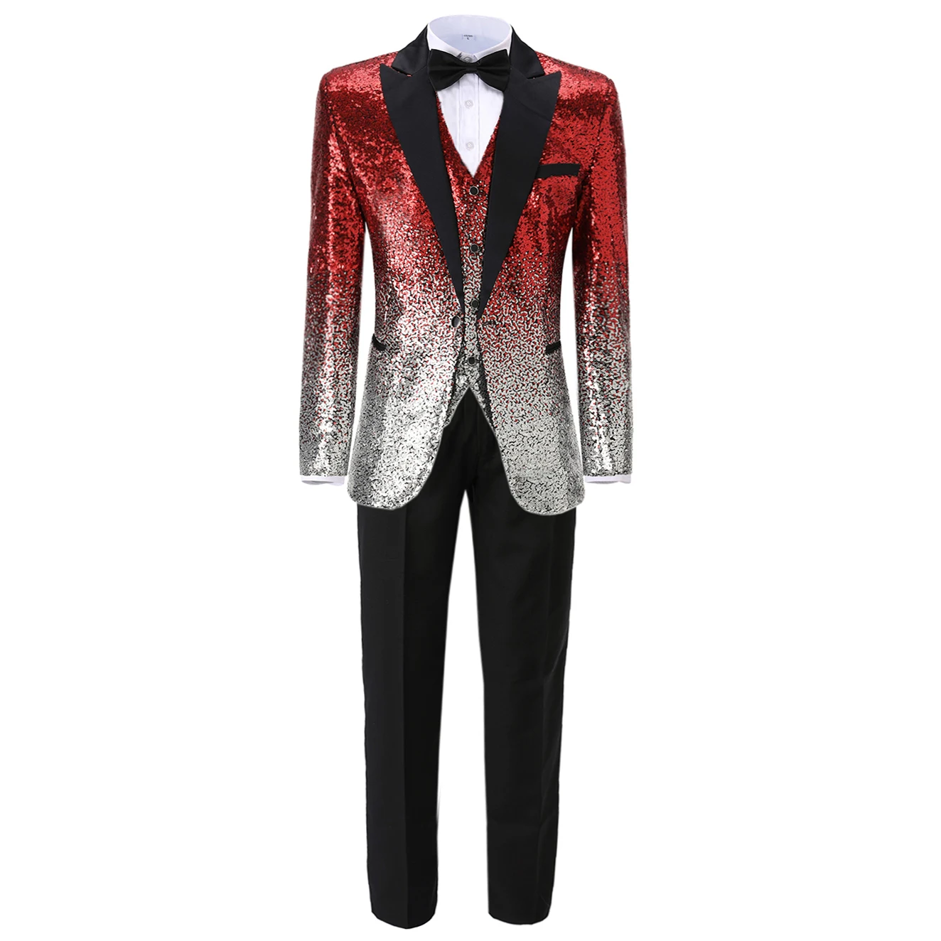 3 Pieces Shiny Sequin Mens Suit Slim Fit One Button Peak Notch Lapel Tuxedo for Party Wedding Banquet Nightclub Blazer+Vest+Pant
