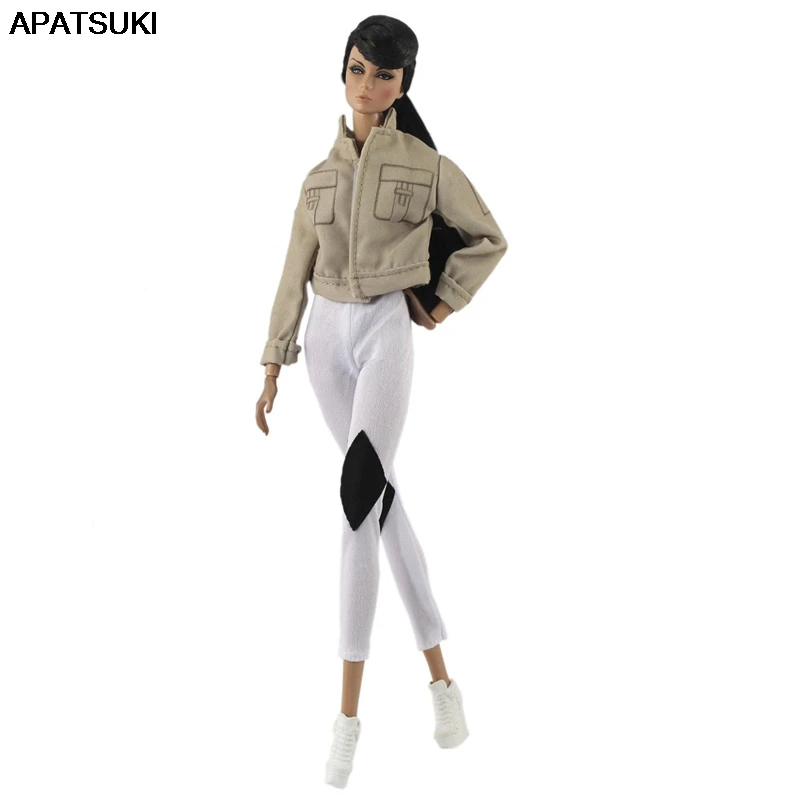 1 комплект Одежда для куклы Барби наряды пальто цвета хаки белые длинные брюки