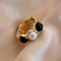 vintage crystal pearl rings for women girls teens retro korean style aesthetic finger ring gold color fashion punk jewelry gift