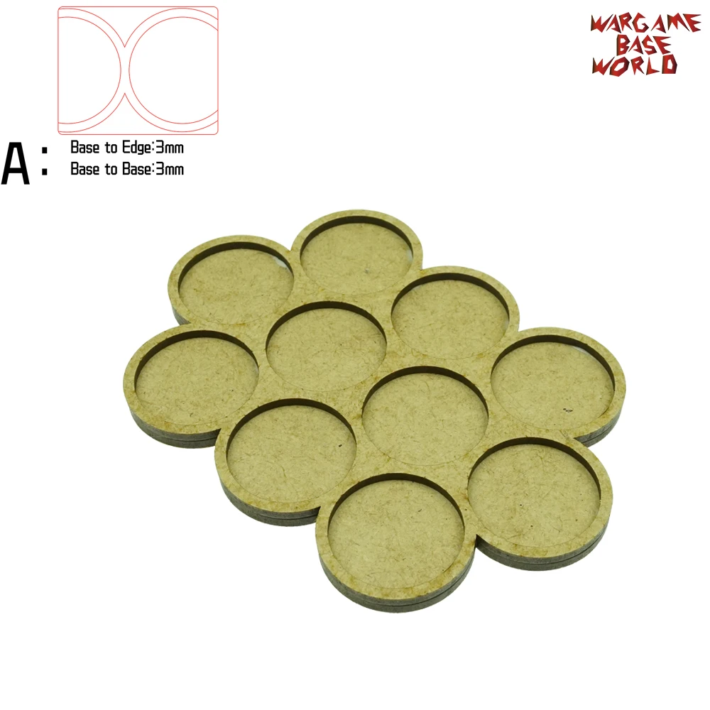 Wargame Base World-Movement Tray-10 цоколей 32 мм круглый-тройной формы MDF - Цвет: edge3basetobase3