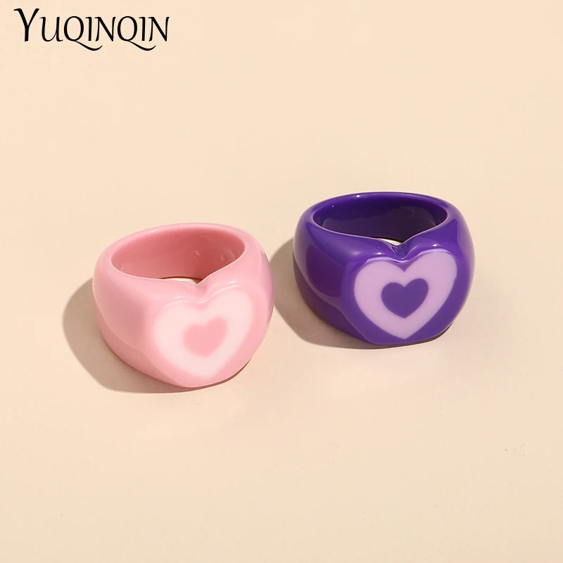 Женские кольца с сердцем Love простые эстетичные полимерные готические панковские