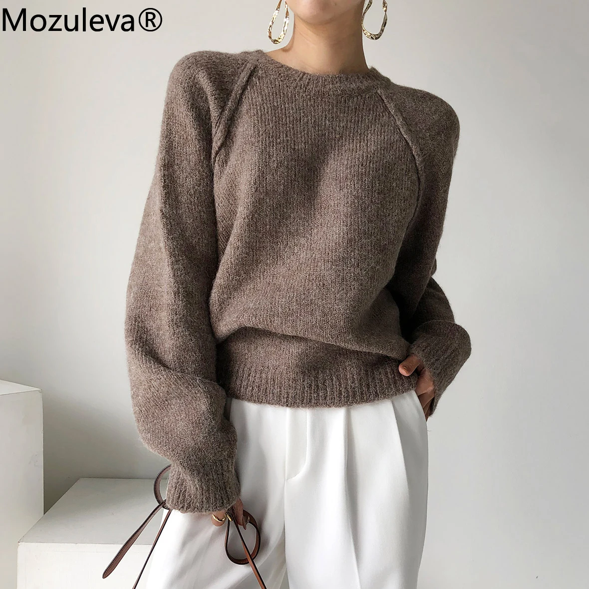 Пуловер женский осенний вязаный с длинным рукавом | Женская одежда