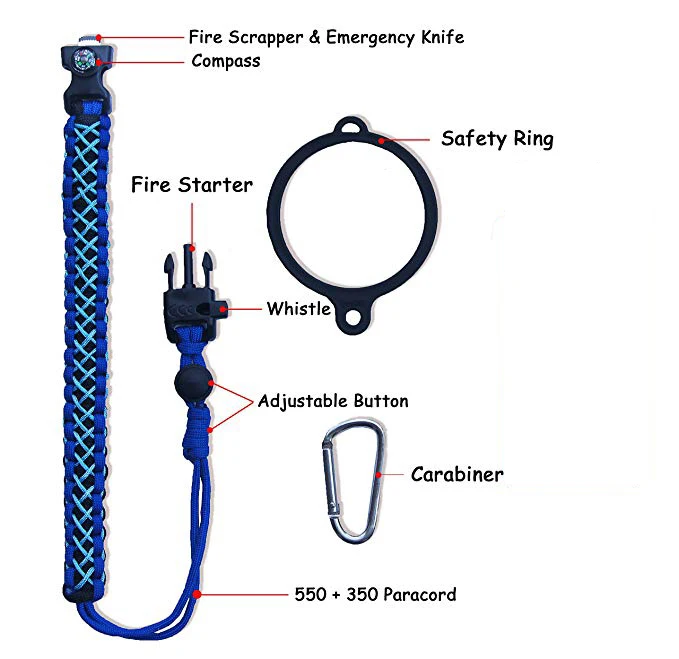 Рукоятка из Паракорда совместимая с бутылкой для воды широким горлышком шнур