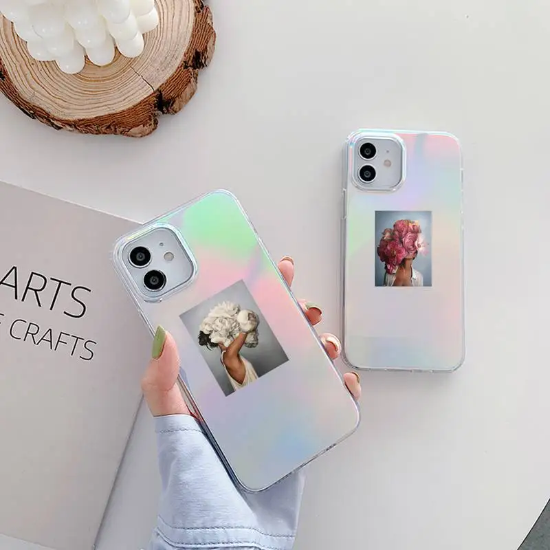

For iphone 12 11 Pro 12Pro 11Pro Max mini 6 7 8 6s Plus Case For iphone X XR XS max SE 2020 Apple flowers women painting cover