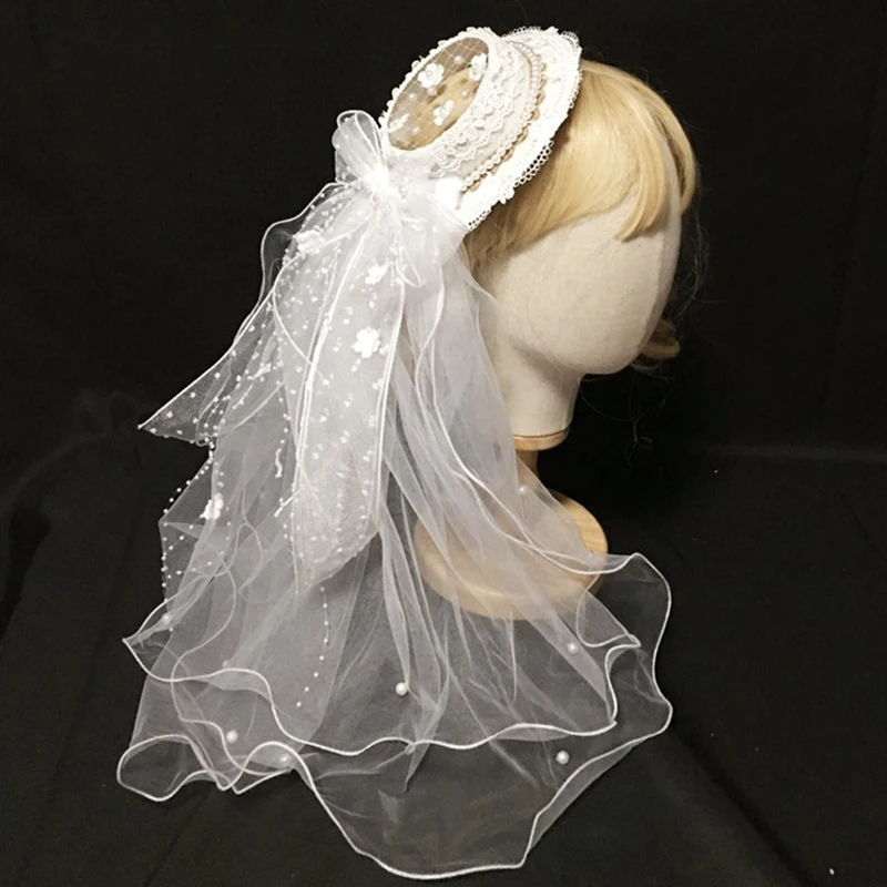 

1PC Lolita Lace Bow Wedding Veil Flat Hat Tea Party Headdress Net Yarn Hairpin Girl Headwear Cosplay Headpiece Hair Accessories