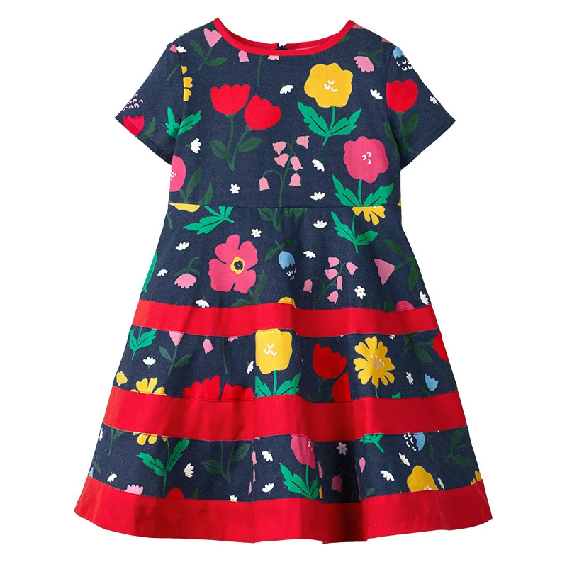 

VIDMID girls flower print short sleeve dress kids children cotton summer casual dress 1004 39