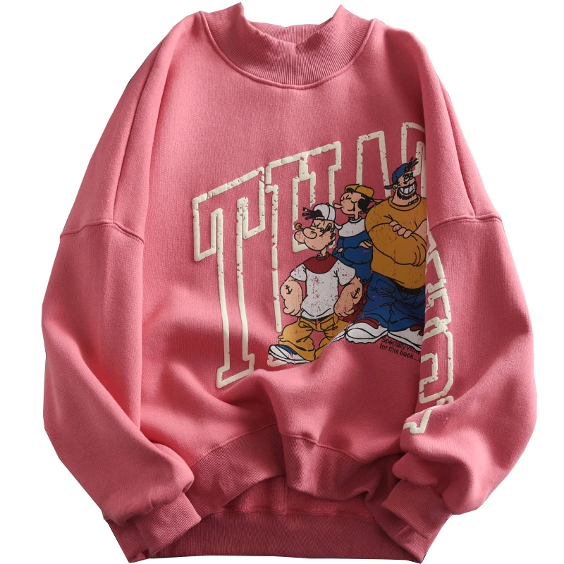 Женская толстовка большого размера плюс свободная водолазка с мультяшным