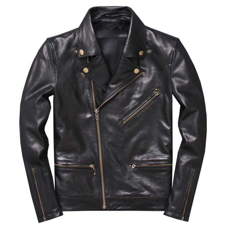 

Male Genuine Leather Jacket Large Size Sheepskin Coat Male Brand Locomotive Motorcycle Garment Inclined Zipper Thin Jacket