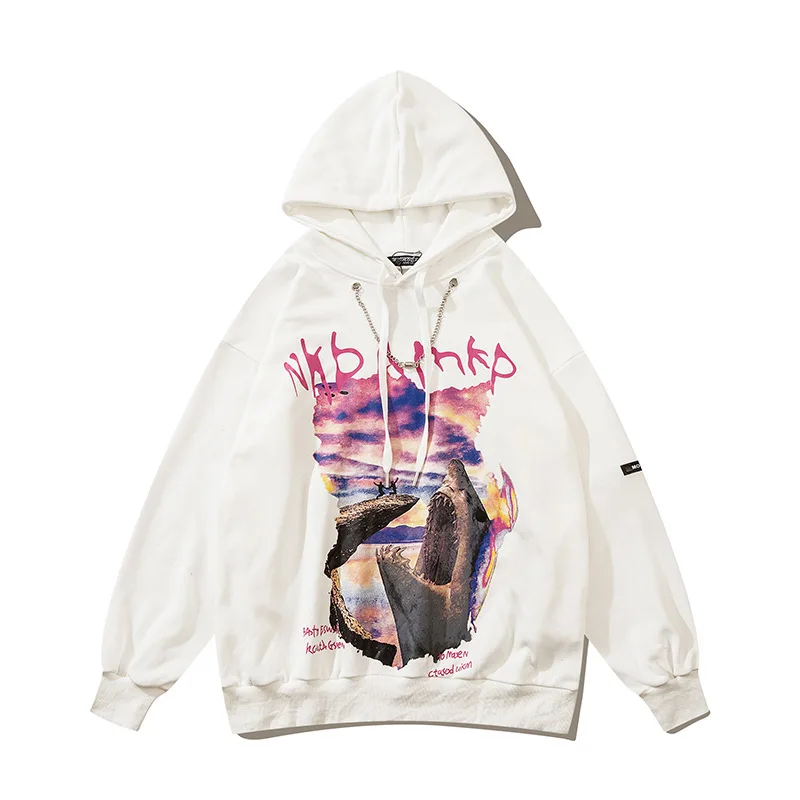 

Korean Cartoon Shark Print Hooded Sweatshirt Men Women Same Style Trendy Brand Loose Couple Jhoodies Fashion Pullovers Tops