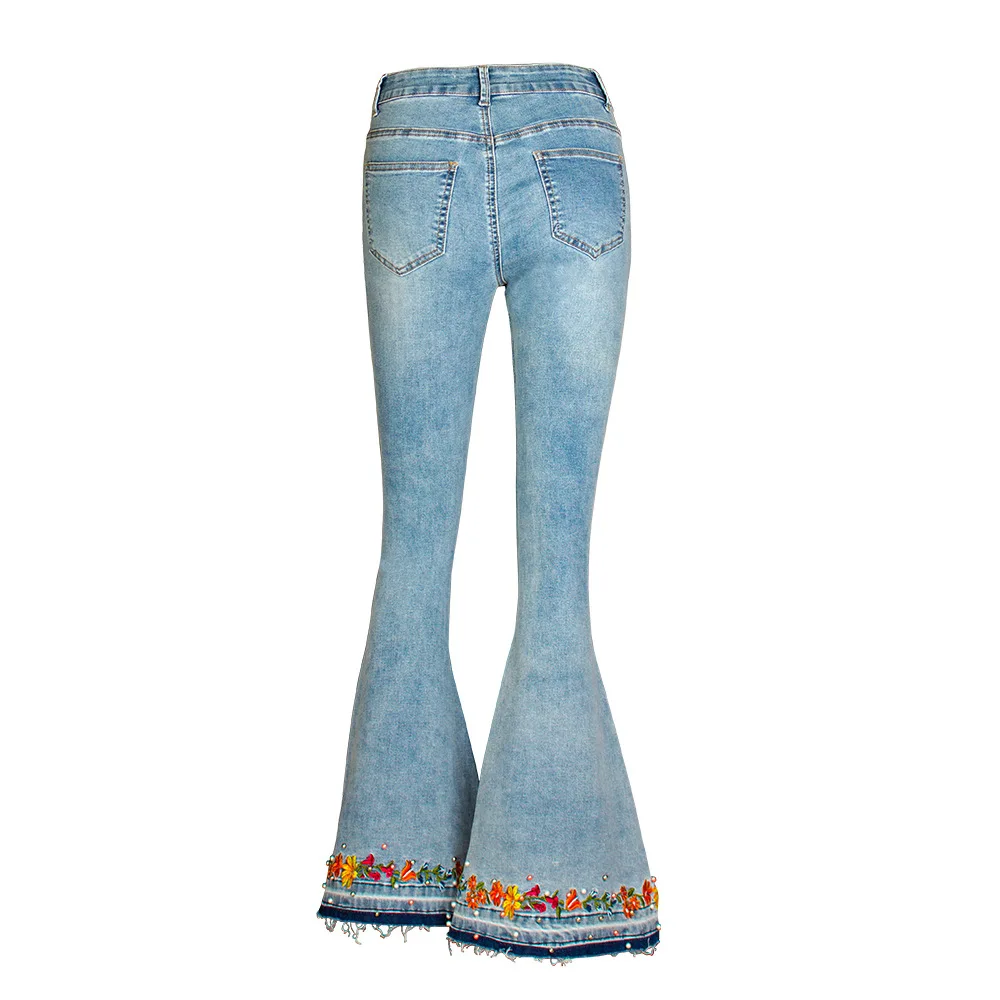 

Horn jeans women's Europe and America heavy industry 3D embroidery women's jeans new women's Rivet jeans