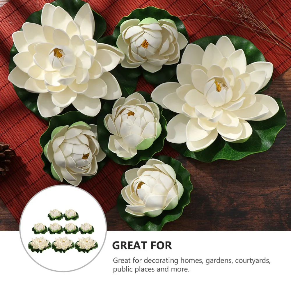 

9Pcs Water Lily Ornaments Simulation Water Lilies Garden Decors (White)