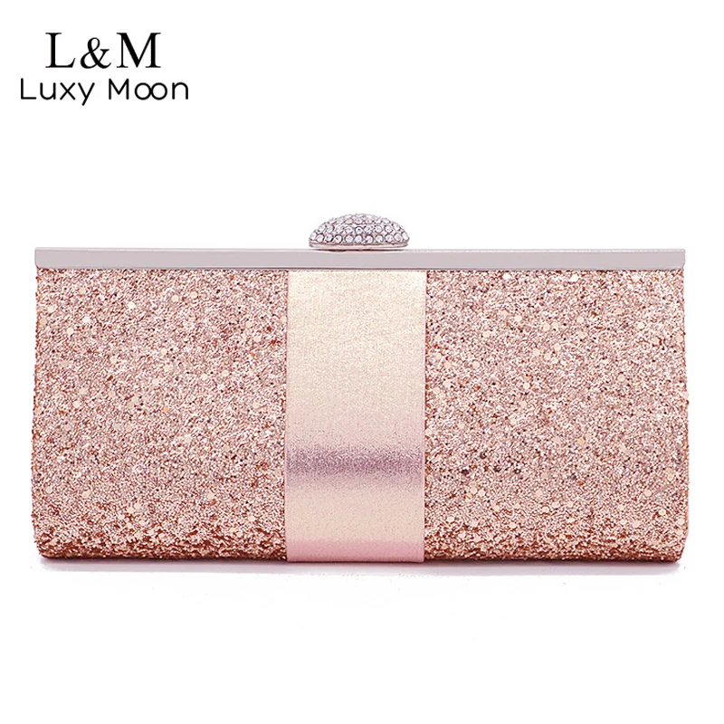 

Women Evening Bag Day Clutches Diamond Sequin Wedding Simple Purse and Handbags Party Banquet Chain Shoulder Bag Gold New X14R