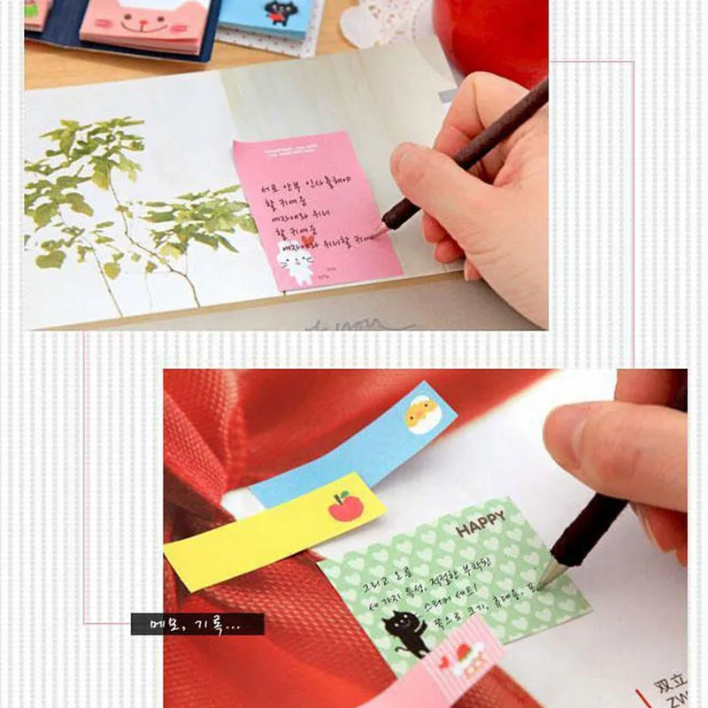 Portable Notes Sticker Paper Self-Adhesive Four Fold Flags Tab Post Cute Animals Memo Pads Sticky Marker Colorful Bookmark | Канцтовары