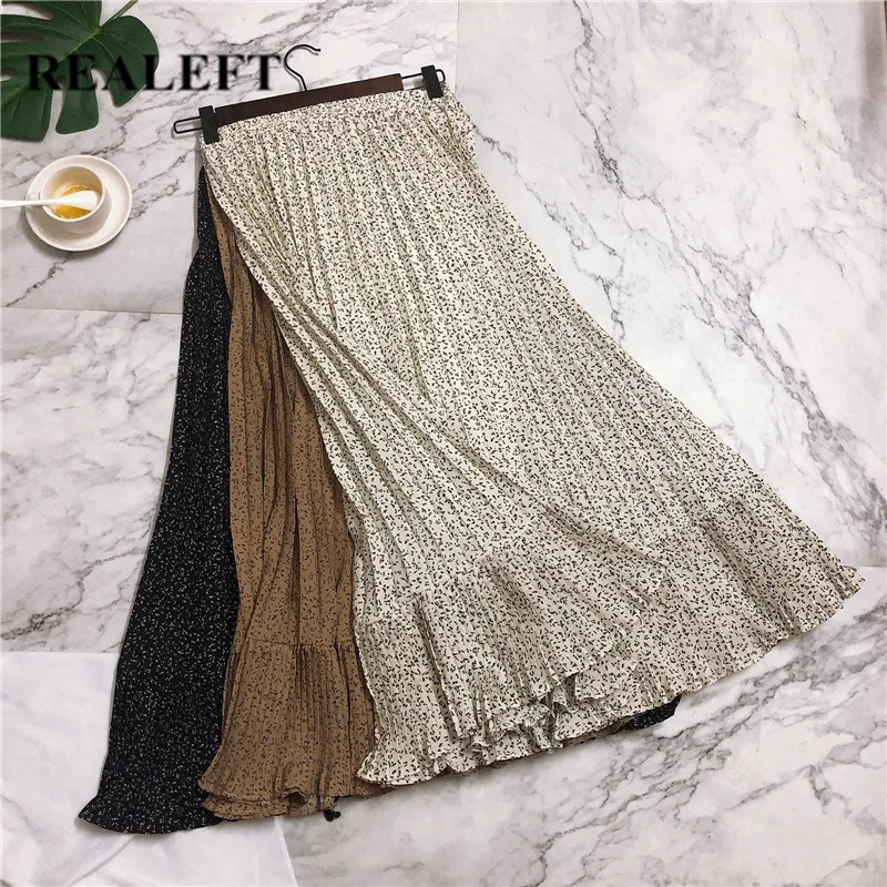 REALEFT весна лето 2020 плиссированная юбка в богемном стиле с принтом и оборками