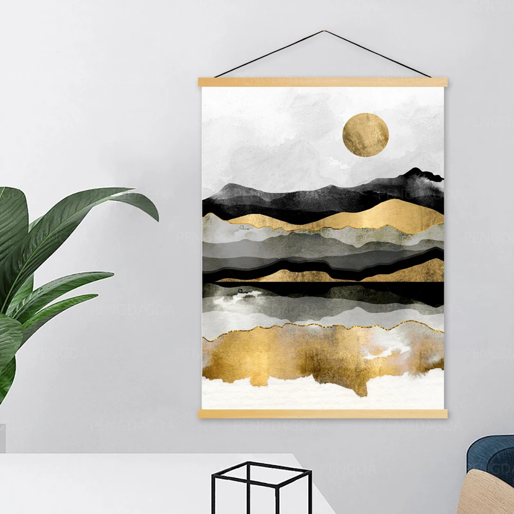

Холст лес плакат Луна горный фотографии Домашний декор печати стены искусства деревянный прокрутки подвесная картина для ночной фон