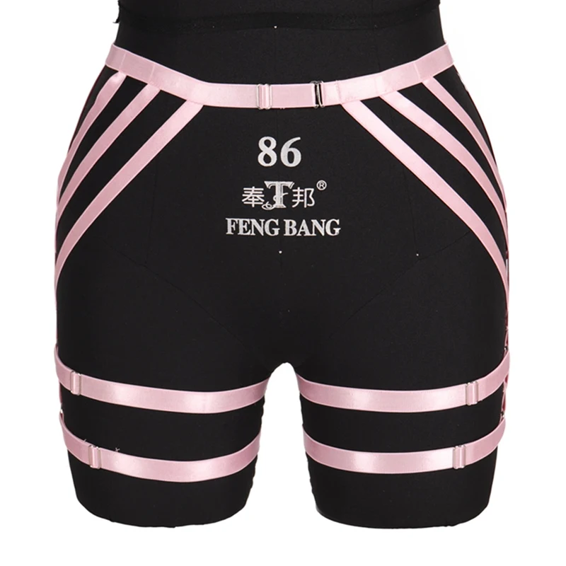 Kawaii Pink Bow Garter Belt Cage Waist Stockings Suspender Belt Strap Elastic Adjust Hollow Out Bondage Harness Goth Fetish Wear
