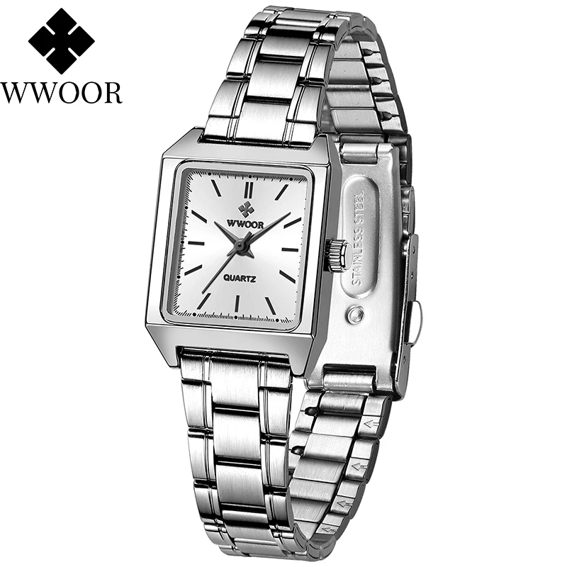 

WWOOR Ladies Watch Fashion Square Women Quartz Wristwatch Bracelet White Small Dial Simple TOP Luxury Ladies Watches Reloj Mujer