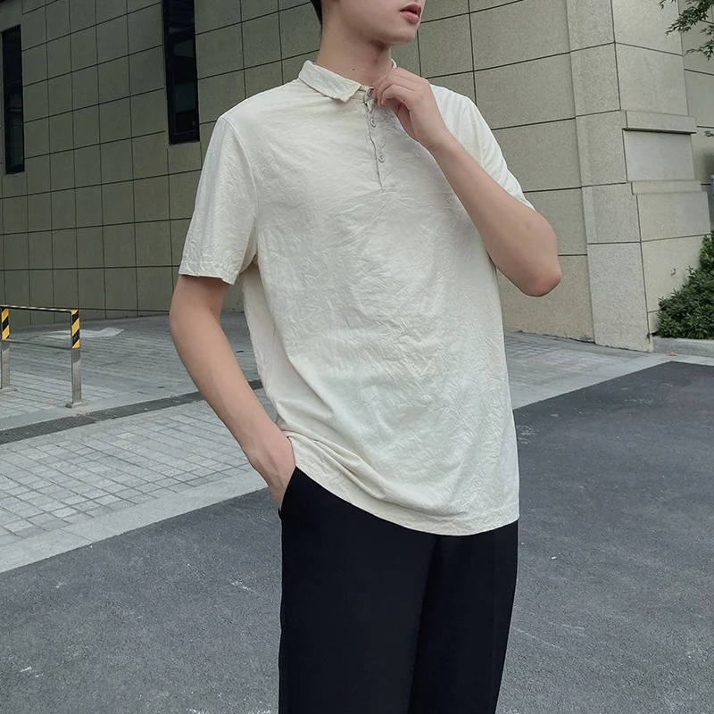 

IEFB Men's Casual Pleated Polo Shirt Short Sleeve 2021 Summer New Thin Simple Loose Tee Tops Unisex High Quality Clothing 9D0024