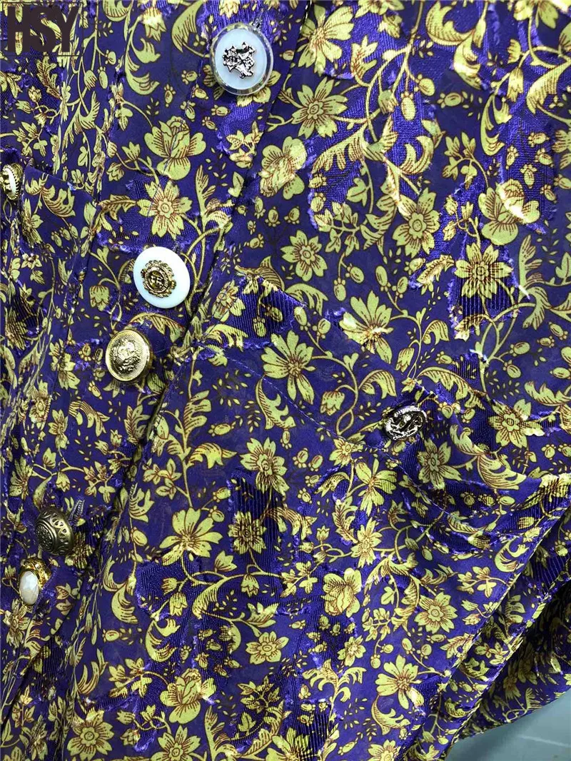【HSY】 Autumn Winter New Fashion Women Shirt Custom Stereoscopic Flower Button Bubble Sleeve Stand Collar Floral Print Blouse
