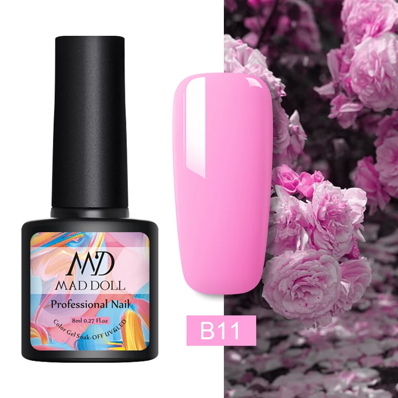B011 MD MAD DOLL, 8 мл, УФ-гель для ногтей, серый, черный, чистый цвет для ногтей, отмачиваемый Гель-лак, однократный полуперманентный гель для ногтей - Цвет: B011