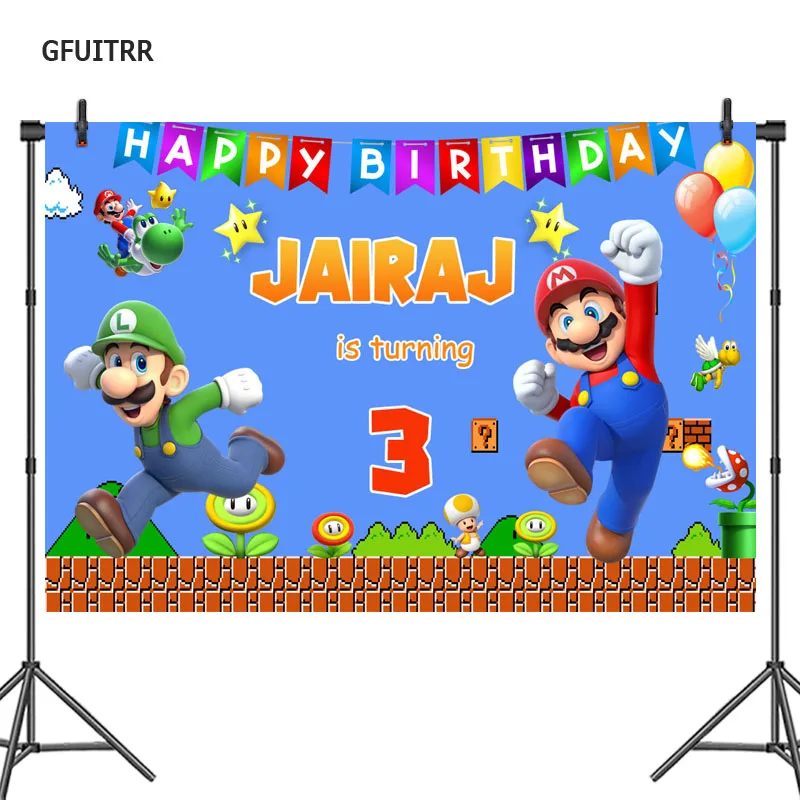 GFUITRR фон для фотосъемки Марио Брос детский день рождения мультяшная игра фото