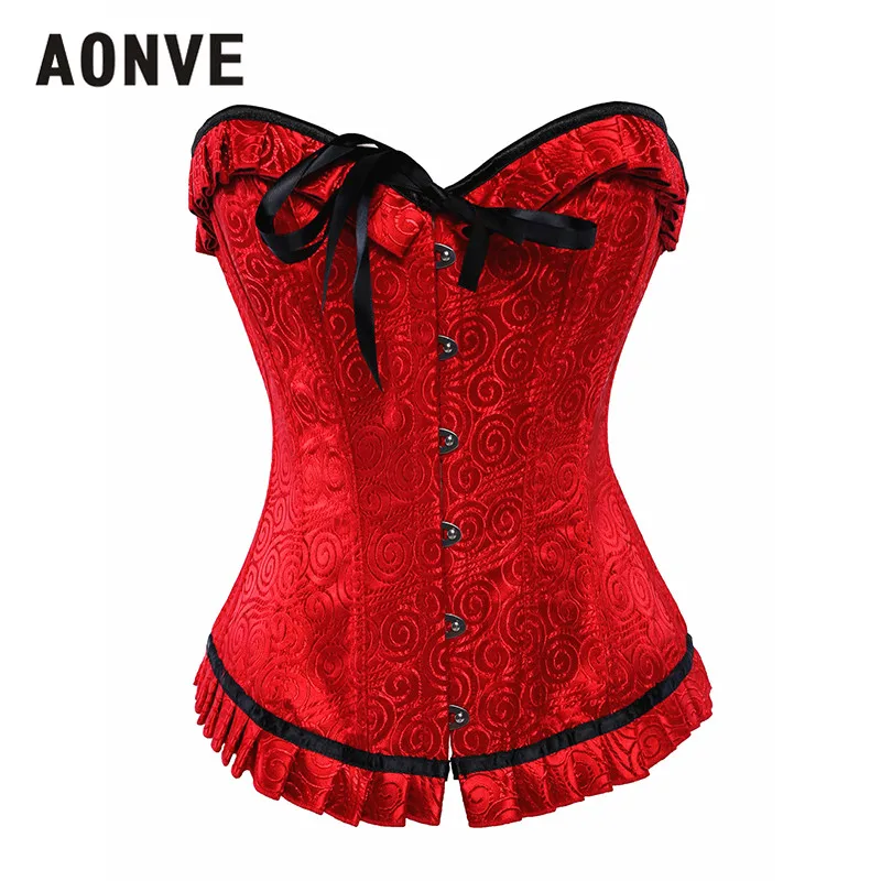 Red Aonve красное корсетное нижнее белье женский сексуальный бюстье готическая одежда Корсеты выше груди Топ женский винтажный эротический Свадебный лиф S-2XL - Цвет: Red