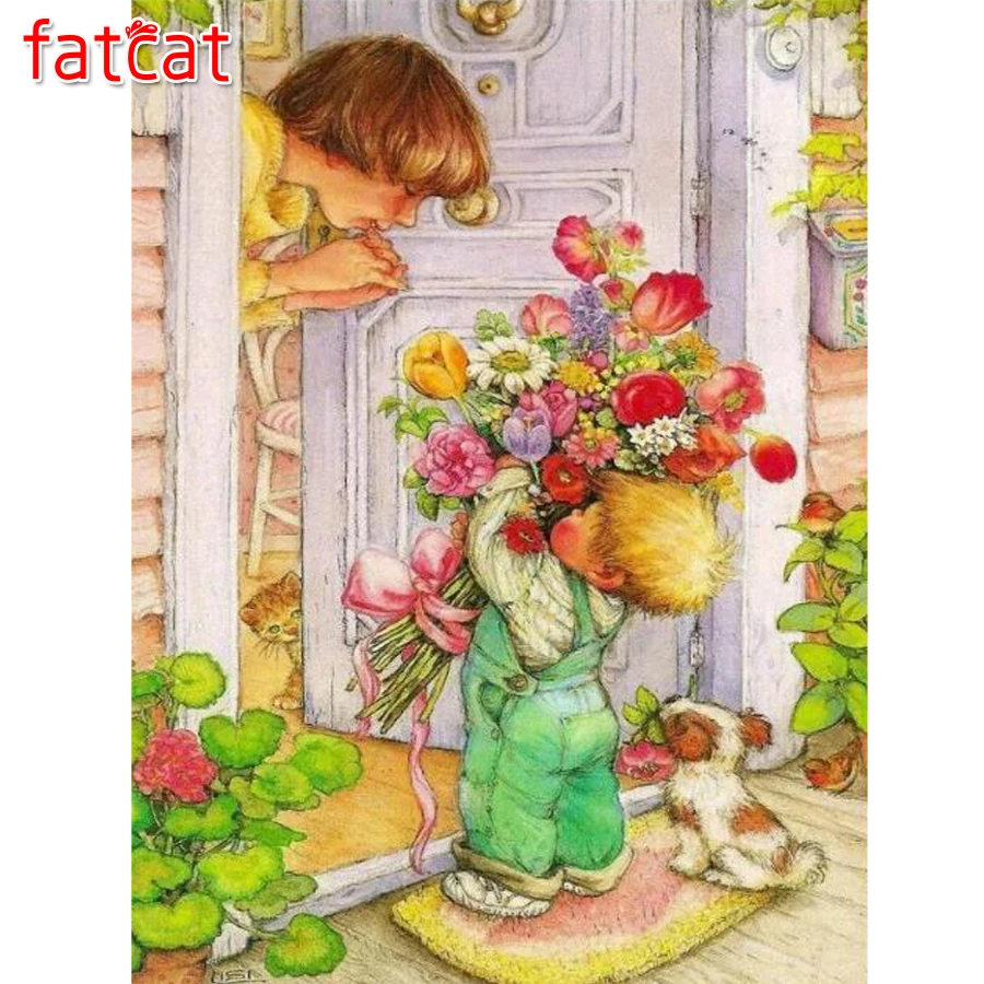 

Набор для алмазной вышивки FATCAT AE3091, картина из круглых страз «сделай сам» с изображением животных, цветов, собак, квадратов