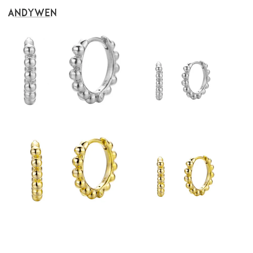 ANDYWEN 925 пробы серебряные 7 5 мм Серьги Soho Mini Huggies Простые Кольца Круглые Бусины