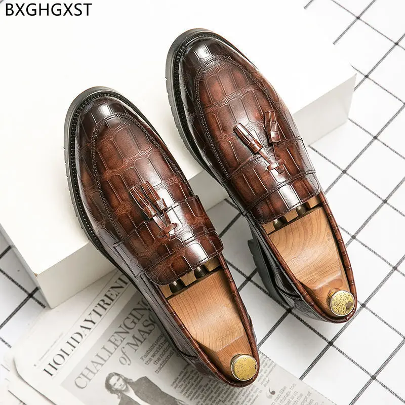 Brown Dress Shoes Mens Tassel Party for Men 2022 Formal Black Loafers туфли мужские кожаные Chaussure Homme | Обувь