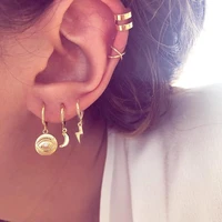 alyxuy new simple rhinestone eye lightning small moon pendant stud earrings for women gold geometric earring set fashion jewelry