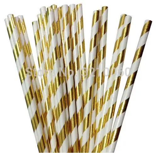 200 шт./лот фольга золото/серебро Питьевая бумага соломинки Поп Торт флаги для дня