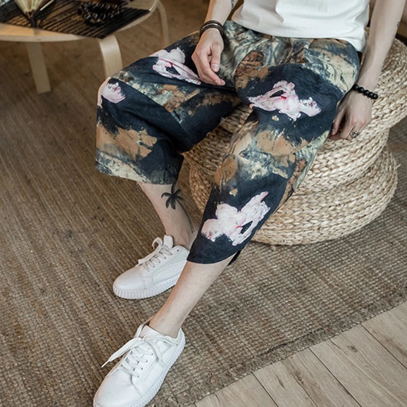 

Men Beach Wide Legs Pants Fashion Streetwear Indian Clothing Thailand Shorts Pakistani Trousers Japanese Yukata Kimomo DCC112