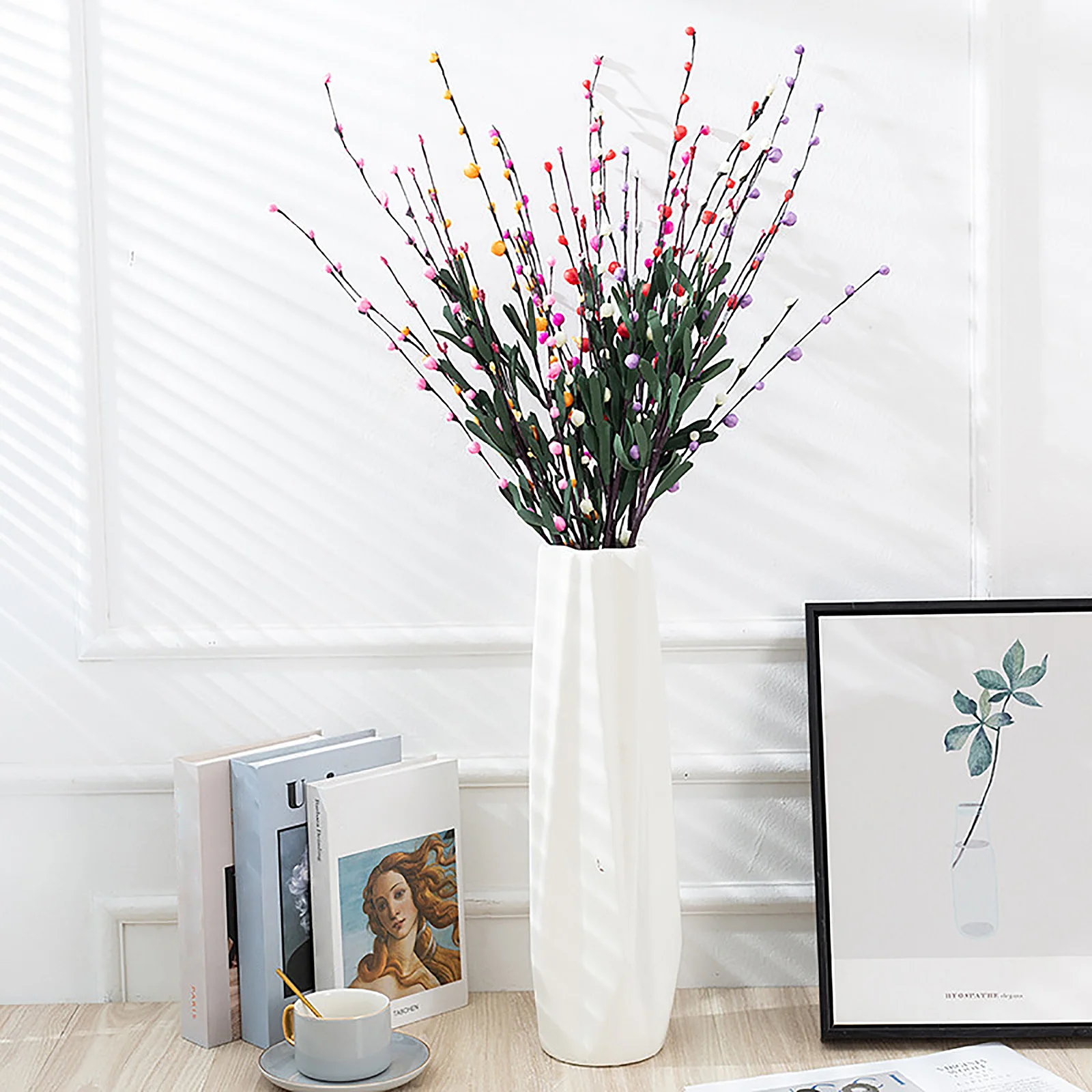 

Artificial Flower Stem Foam Home Garen Decors UV Resistant Shrubs Plants Long Plastic Pole Silk Fruit Leaves False Flowers