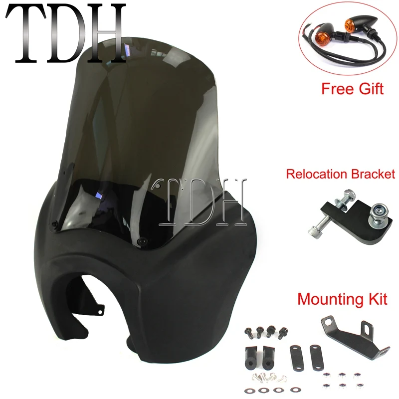 matte black smoke Мотоцикл черный обтекатель фар прозрачный/дым лобовое стекло экран для Harley Dyna Fat Bob Low Rider Wide Glide 1987 - Цвет: matte black smoke