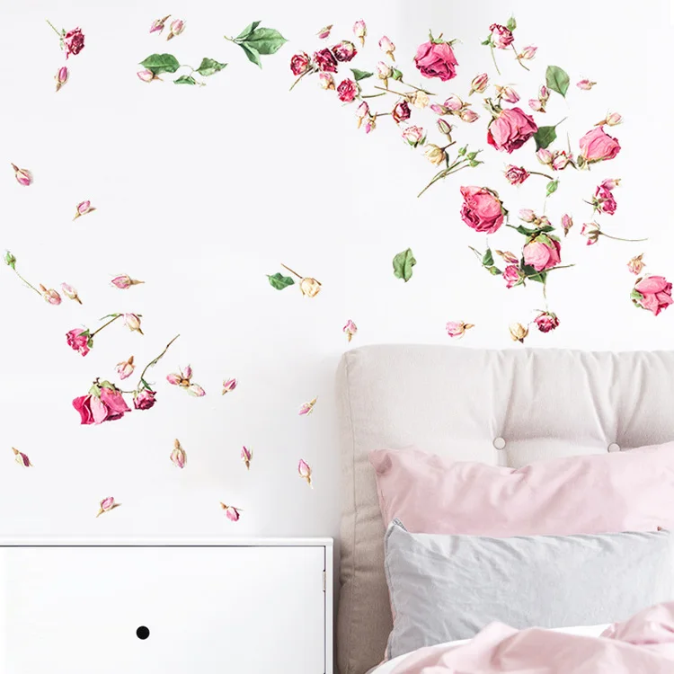 Wunderschöne Fliegende Rosen Wandaufkleber Schlafzimmer Wohnzimmer Hintergrund-Dekoration Wandbild Heimverschönerung Blumen Selbstklebende Aufkleber – Detail 2