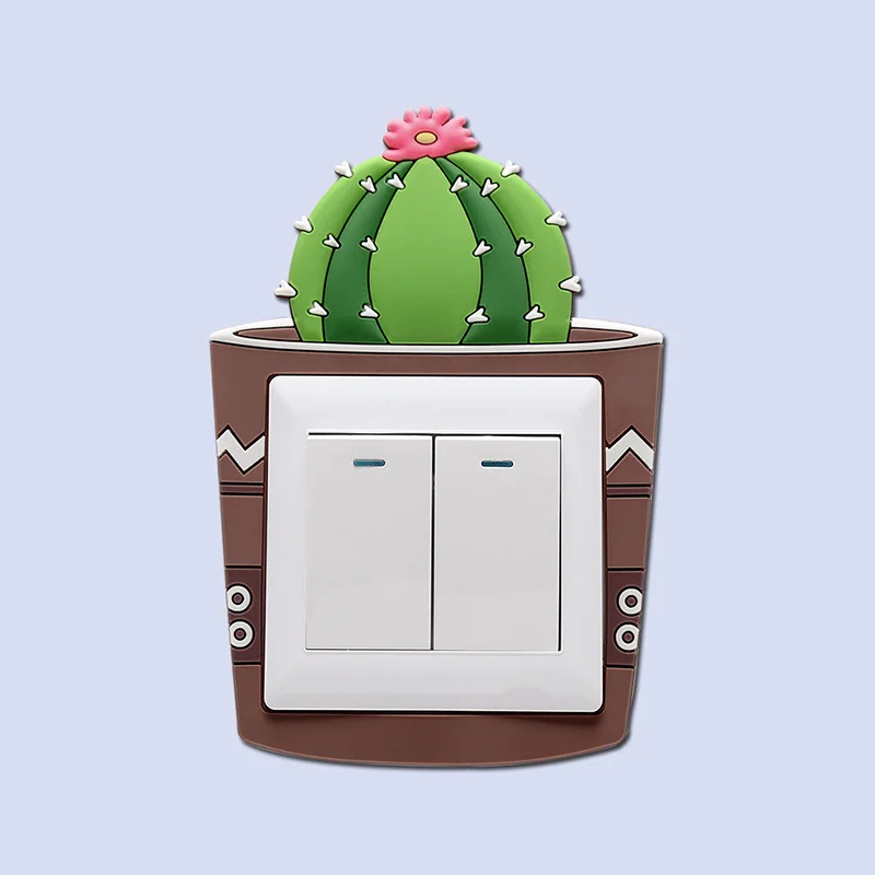 Милые Мультяшные 3D флуоресцентные силиконовые наклейки на стену С КАКТУСОМ ВКЛ