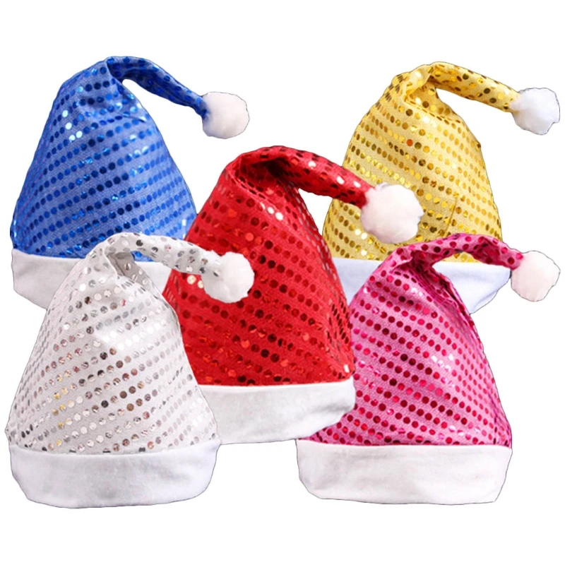 Шапка с блестками и плюшевым шариком Деда Мороза для взрослых детей реквизит