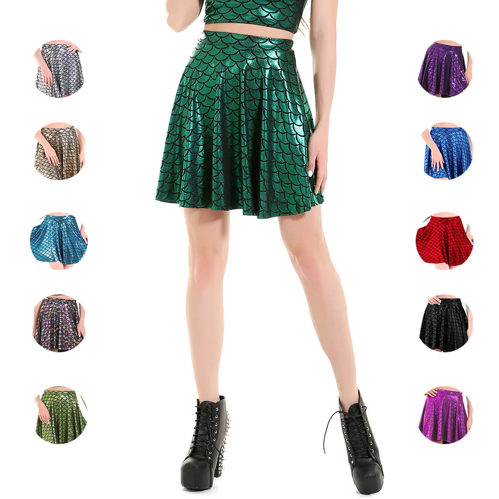 Aline Spring Fish Women Mini Skirts Short Scale Print Shinny Dance Clubwear Nightclub Sexy Skirt 8 Colour | Женская одежда