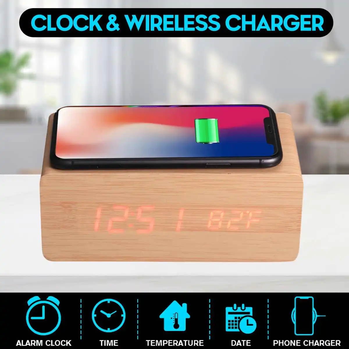 

Красный светильник светодиодный Электрический будильник цифровые часы с термометром HD зеркало часы с телефоном Беспроводной Зарядное уст...