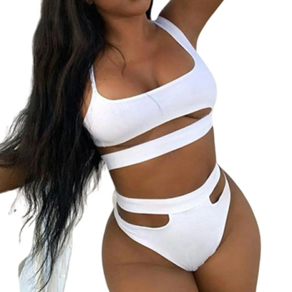 Женский сексуальный купальник-бикини 2020 с высокой талией однотонный черный