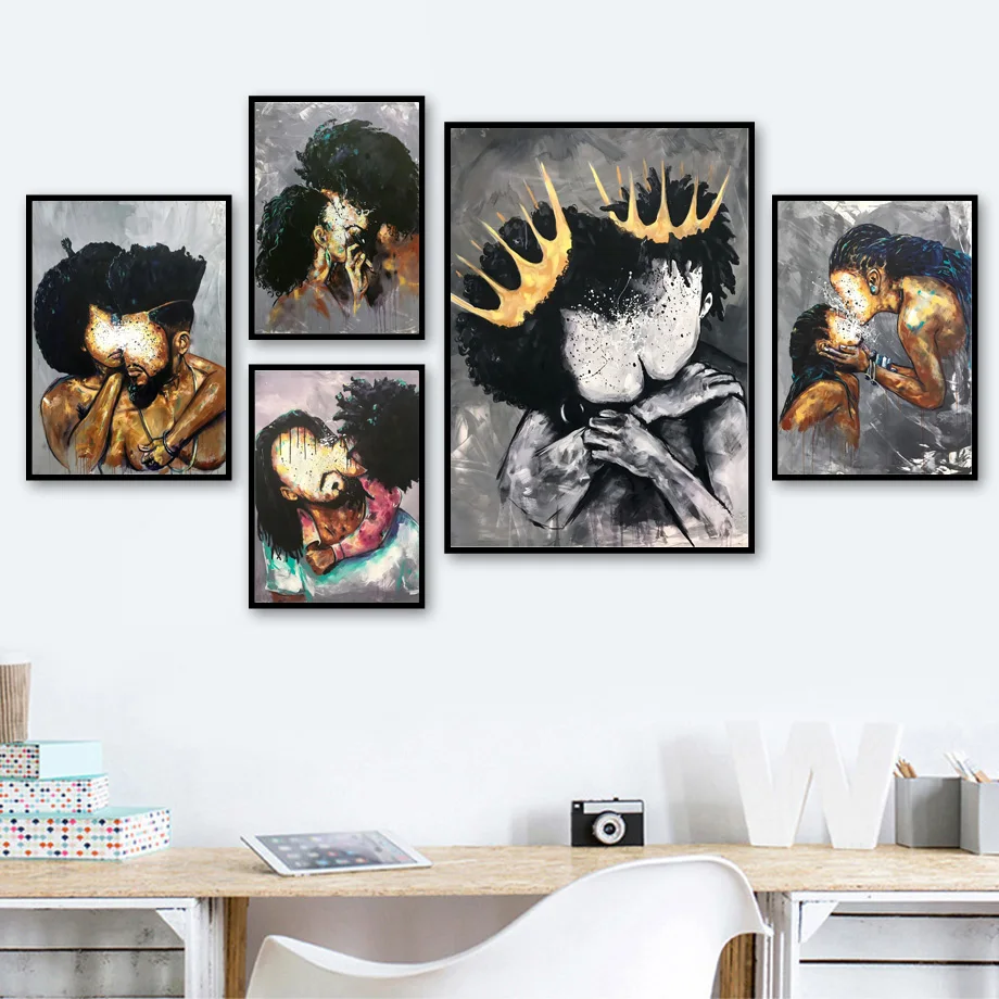 

Crown Couples Oil Painting Print on Canvas Nordic Posters and Prints Wall Hanging Pictures for Home Living Room Decor Unframed