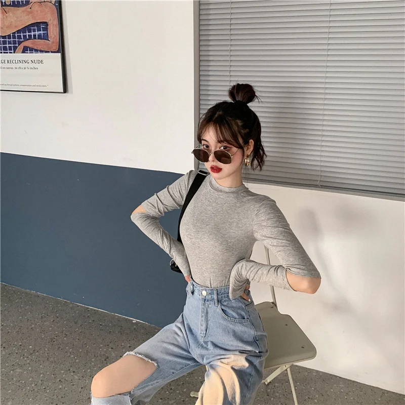 Ажурное тонкое осенне-зимнее нижнее белье женская футболка с длинным рукавом 2021