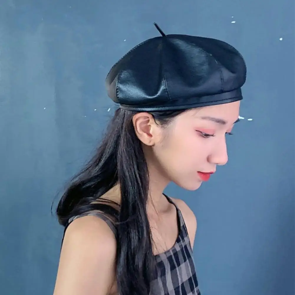 

Fashion Beret Hat Easy to Clean Faux Leather Drawstring Closure Women Beret Hat Women Beret Women Hat